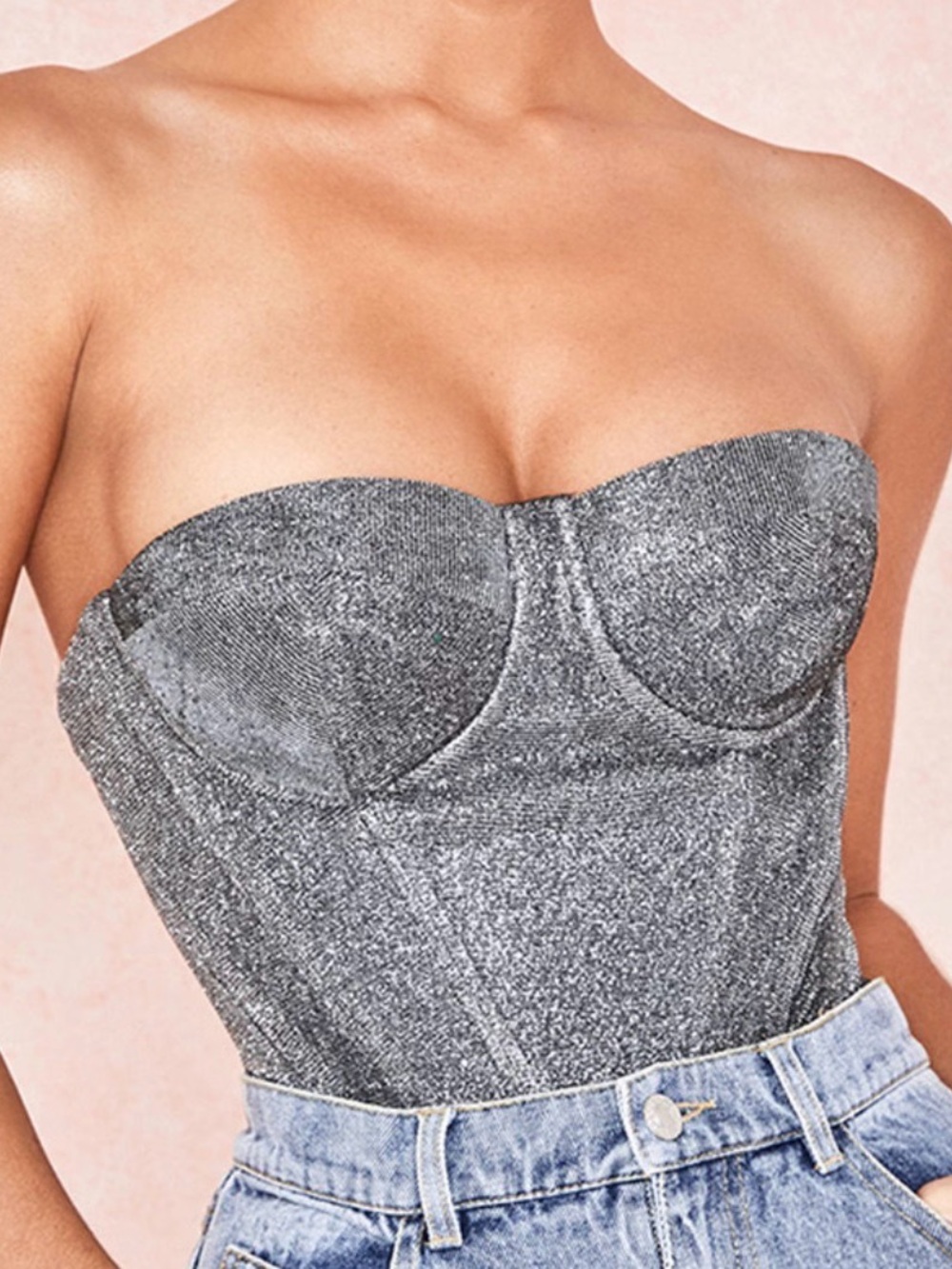 House of CB Donatella Silver Metallic Strapless Bustier